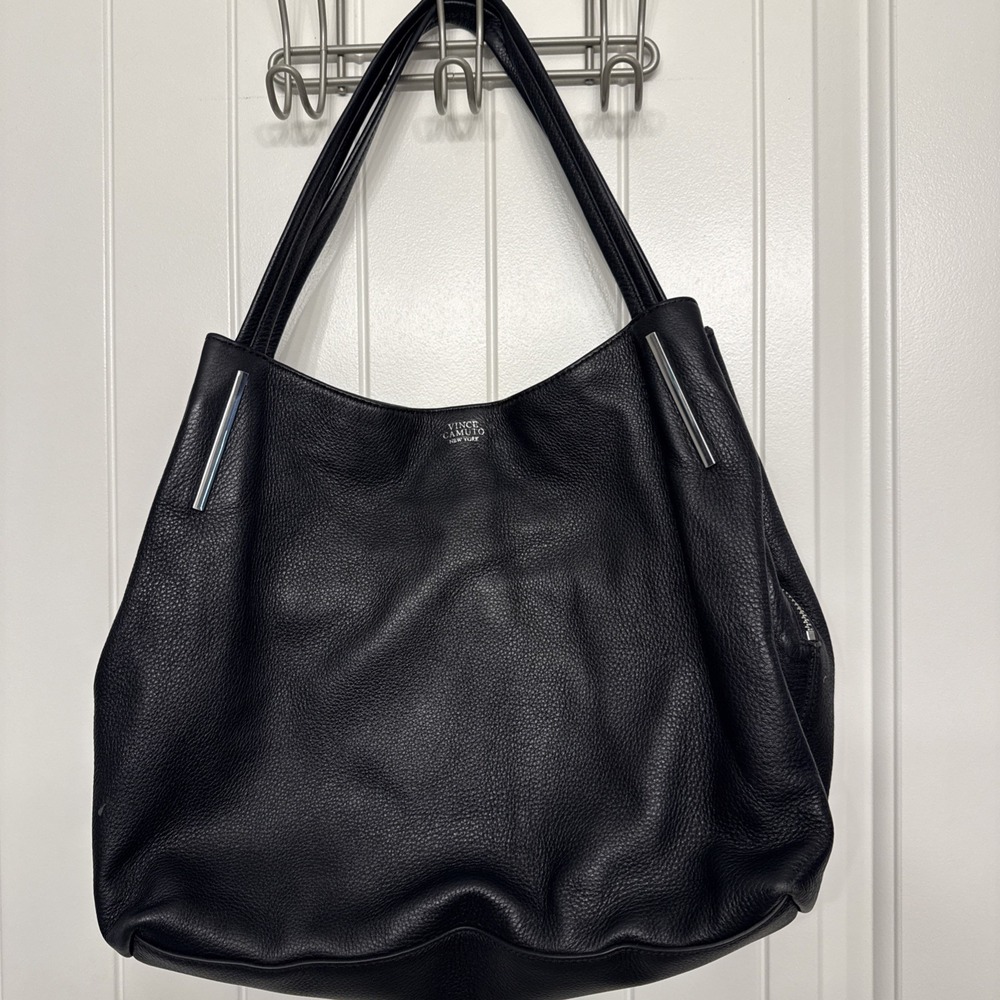 Vince Camuto Black Genuine Leather Pebbled Shoulder Bag Purse Handbag
